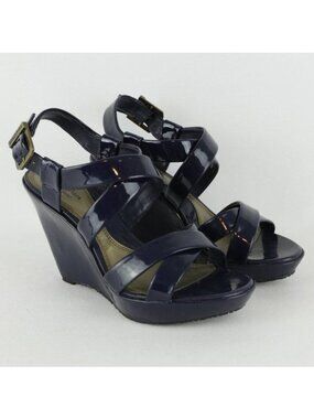 Simply Vera Vera Wang Leia Women's Size 7.5 Blue Vegan Leather Wedge Sandals